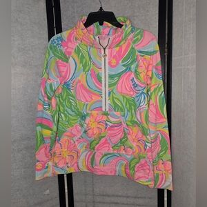 Lilly Pulitzer Skipper Popover Pink Green Floral Pullover Size XS  Beach Preppy